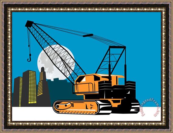 Collection 10 Construction Crane Hoist Retro Framed Print