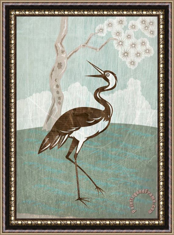 Collection 10 Crane looking up tree in background Framed Painting