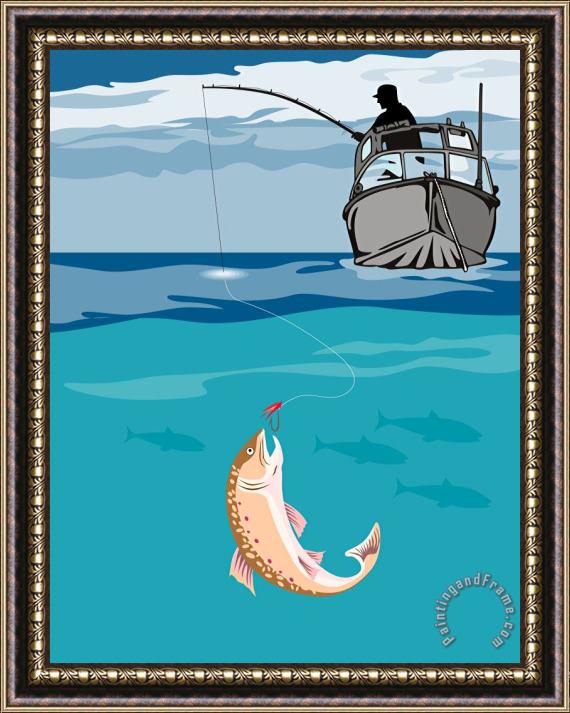 Collection 10 Fisherman on boat trout Framed Painting