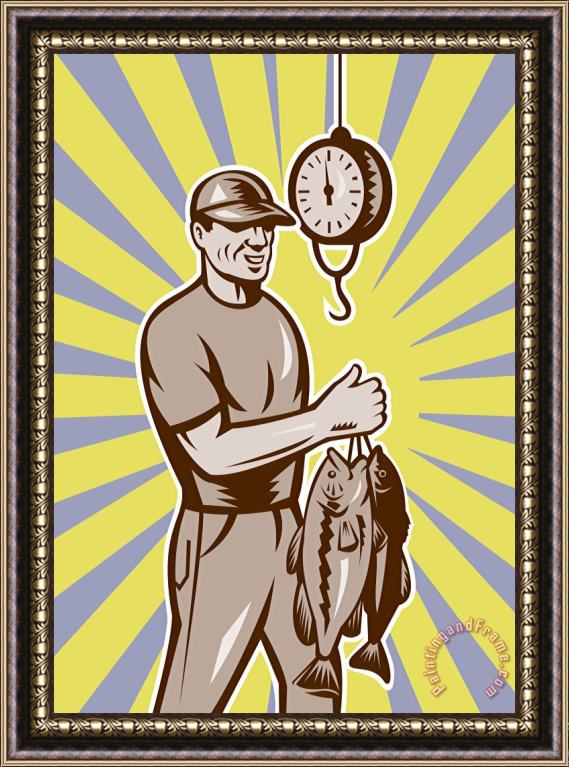 Collection 10 Fly Fisherman weighing in fish catch Framed Print