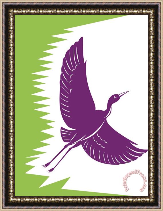 Collection 10 Heron Crane Flying Retro Framed Painting