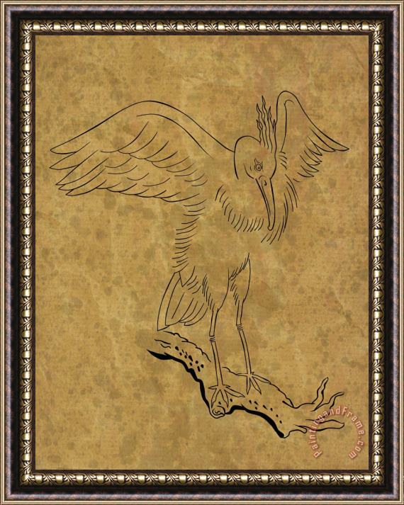 Collection 10 Heron Crane On Tree Branch Framed Painting
