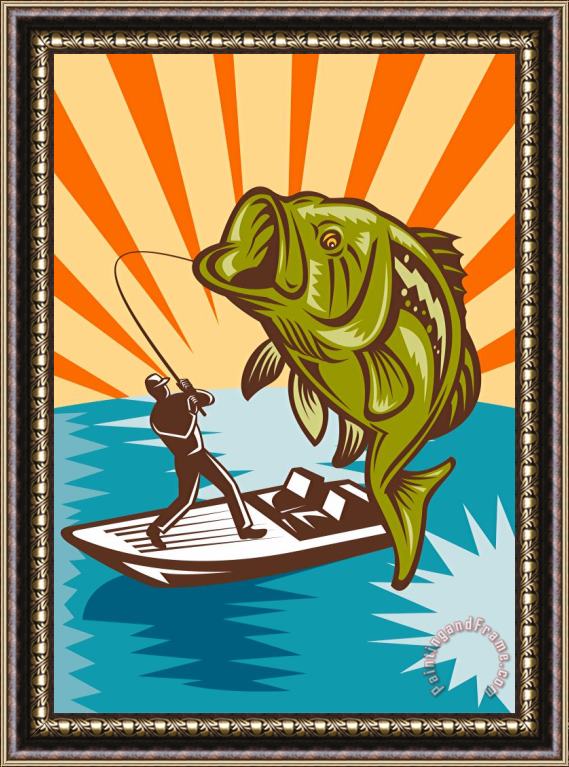 Collection 10 Largemouth Bass Fish and Fly Fisherman Framed Print