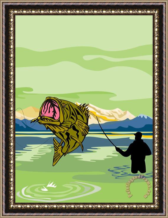 Collection 10 Largemouth Bass Fish jumping Framed Painting