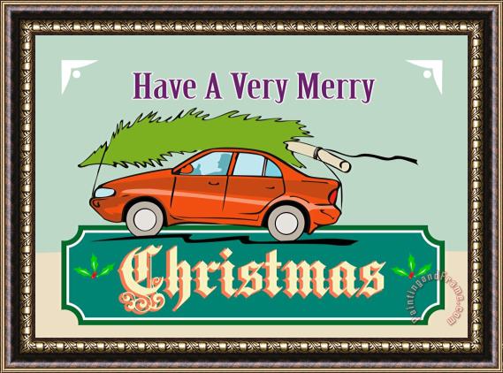 Collection 10 Merry Christmas Tree Car Automobile Framed Print