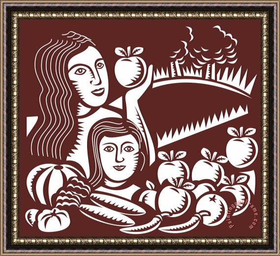Collection 10 Mother Child Holding An Apple Framed Print