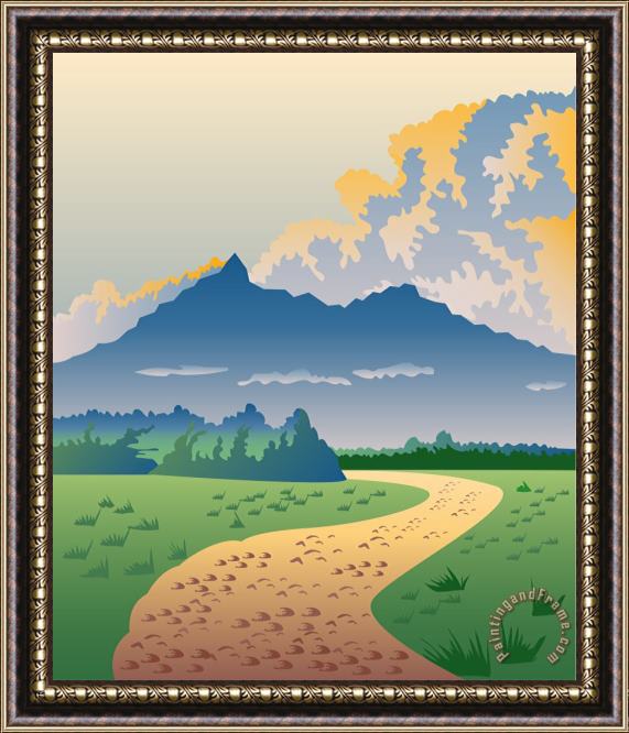 Collection 10 Road Leading to Mountains Framed Painting