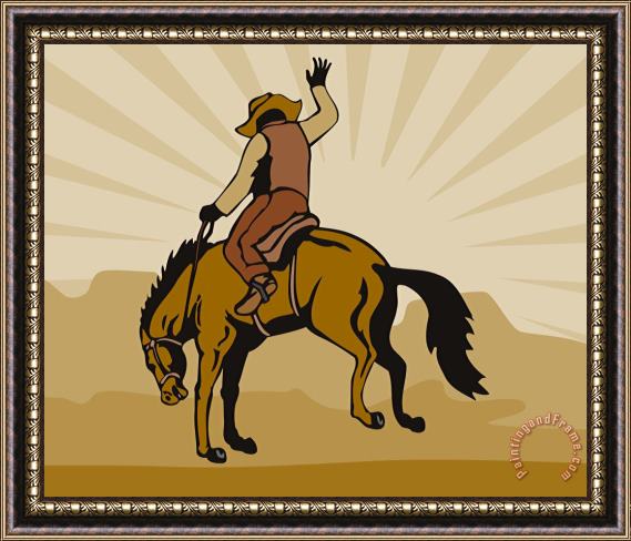 Collection 10 Rodeo Cowboy Bucking Bronco Framed Painting