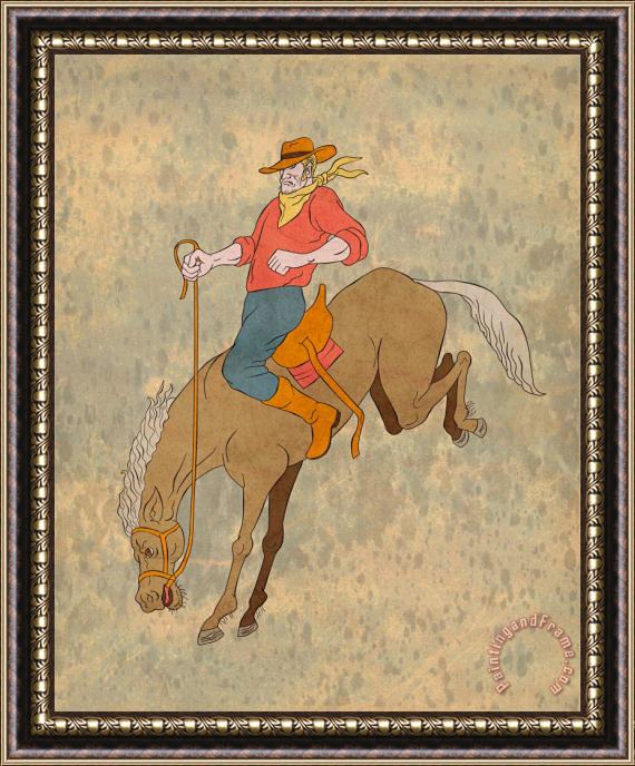 Collection 10 Rodeo Cowboy Riding Bucking Horse Bronco Framed Painting