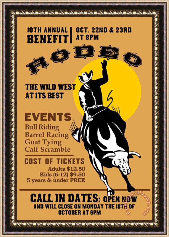 Collection 10 Rodeo Cowboy Riding Bull Poster Framed Print