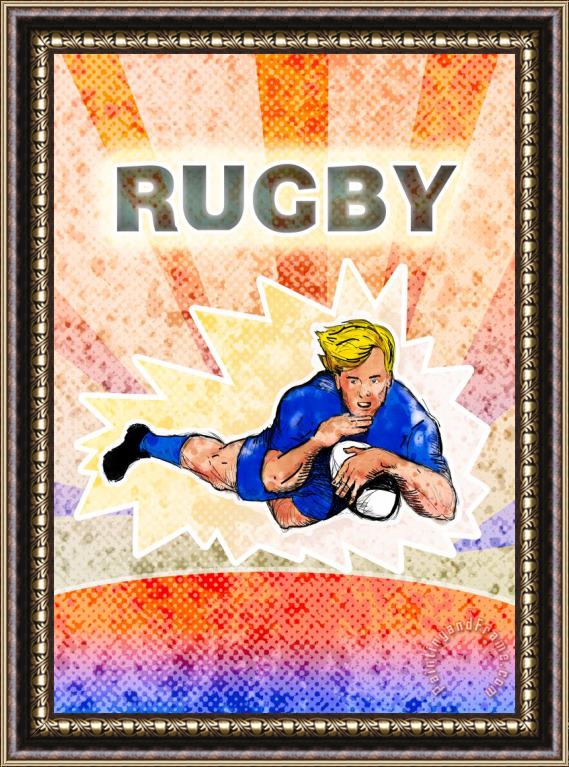 Collection 10 Rugby player diving to score a try Framed Painting