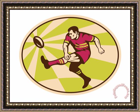 Collection 10 Rugby player kicking the ball retro Framed Print