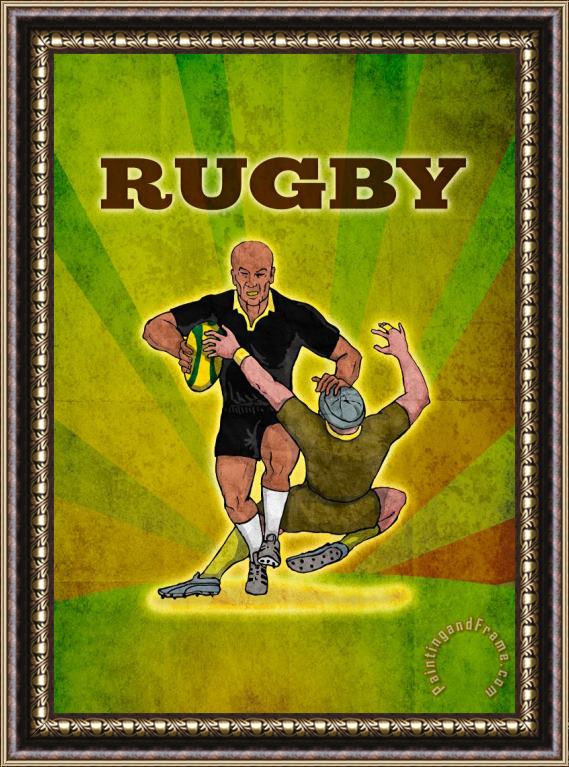 Collection 10 Rugby player running attacking with ball Framed Painting