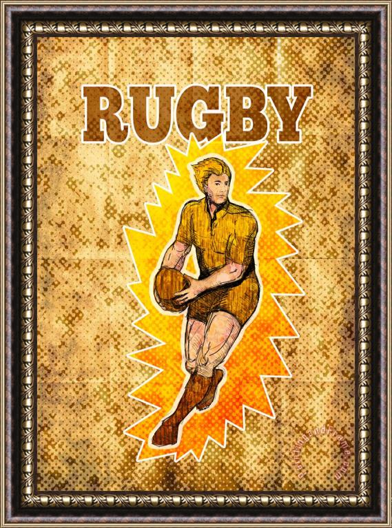 Collection 10 Rugby player running passing ball Framed Painting