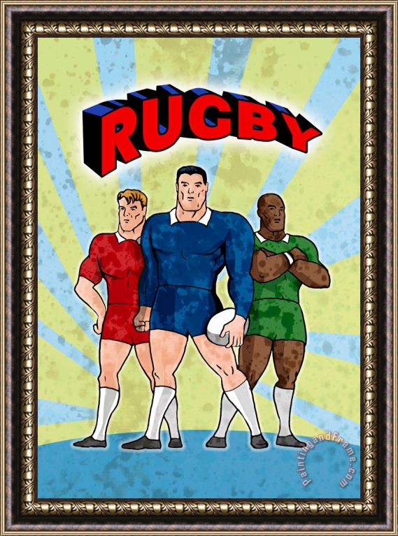 Collection 10 Rugby Player Standing With Ball Framed Painting
