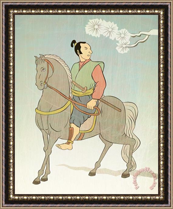 Collection 10 Samurai warrior riding horse Framed Painting