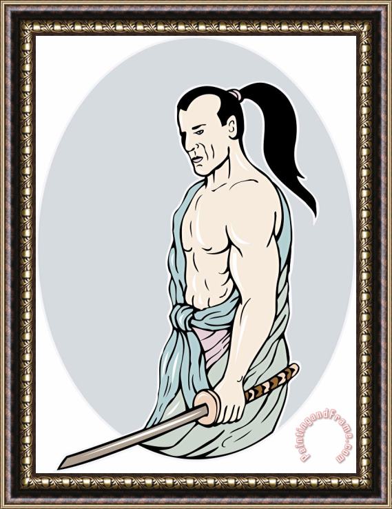Collection 10 Samurai warrior with katana sword Framed Painting
