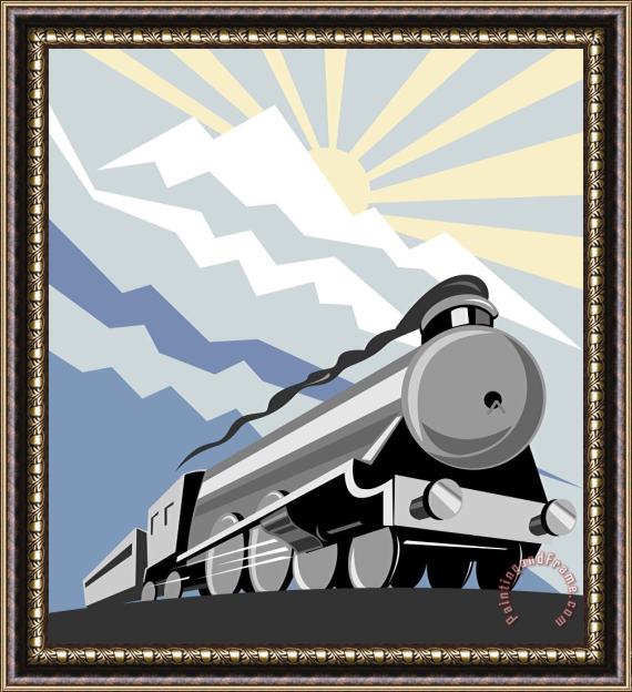 Collection 10 Steam train mountain Framed Painting