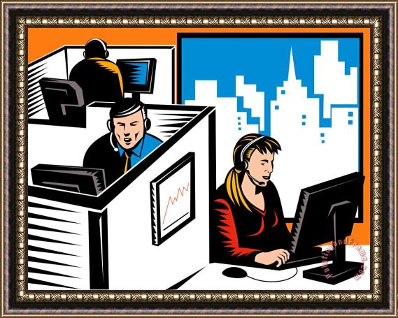 Collection 10 Telemarketer Office Worker Retro Framed Painting