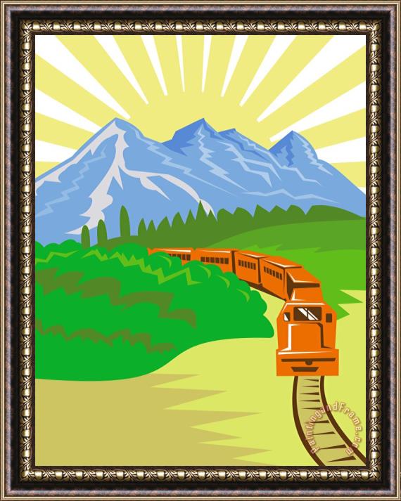Collection 10 Train and Mountains Framed Painting