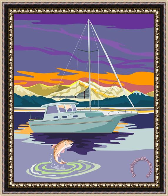 Collection 10 Trout jumping boat Framed Print