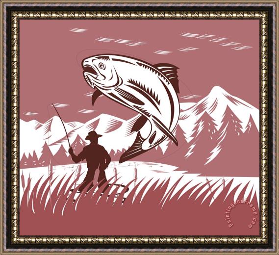 Collection 10 Trout jumping fisherman Framed Print
