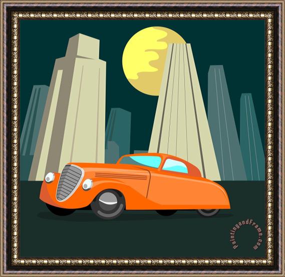 Collection 10 Vintage Automobile Building Retro Framed Painting