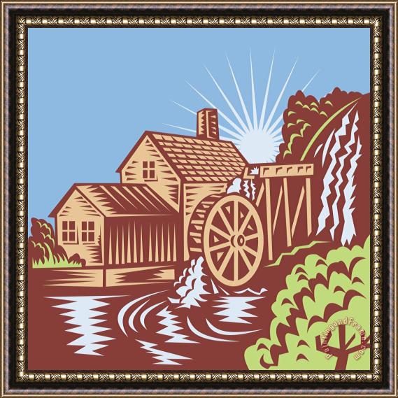 Collection 10 Water Wheel Mill House Retro Framed Print