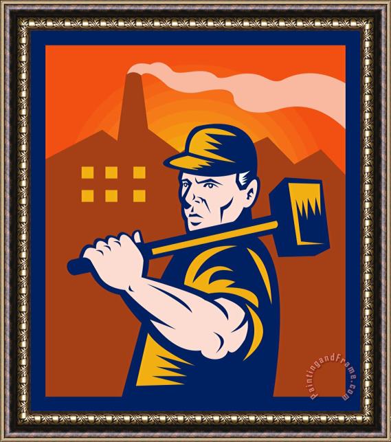 Collection 10 Worker With Sledgehammer Framed Painting