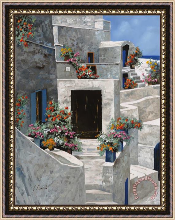 Collection 7 piccole case bianche di Grecia Framed Painting