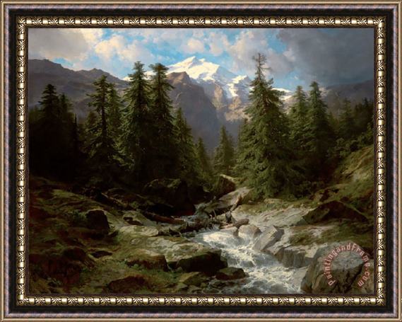 Collection A Mountain Torrent in The Bernese Oberland Framed Painting