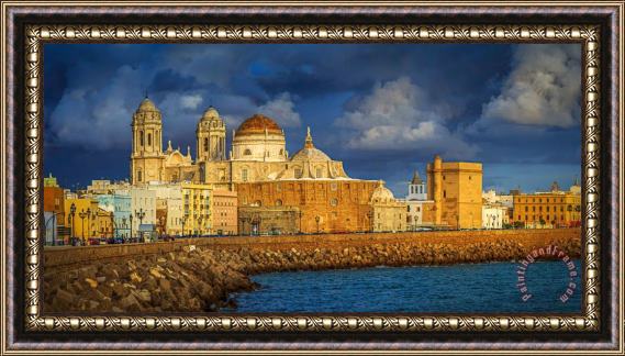 Collection The Stormy Skies Over The Cathedral Cadiz Spain Framed Print