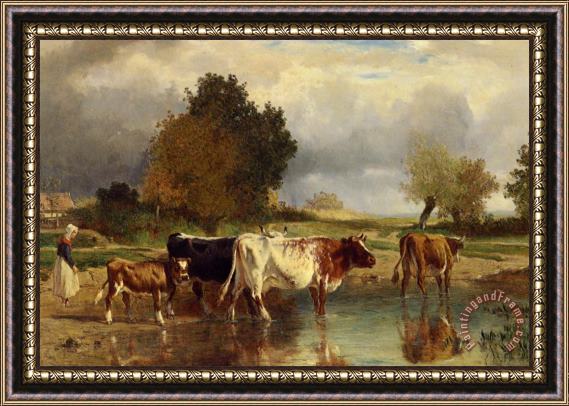 Constant Troyon Vaches at Veau a La Marne Framed Painting