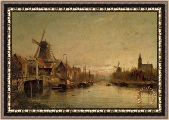 Cornelis Christiaan Dommelshuizen Evening at Maashuis Holland Framed Painting