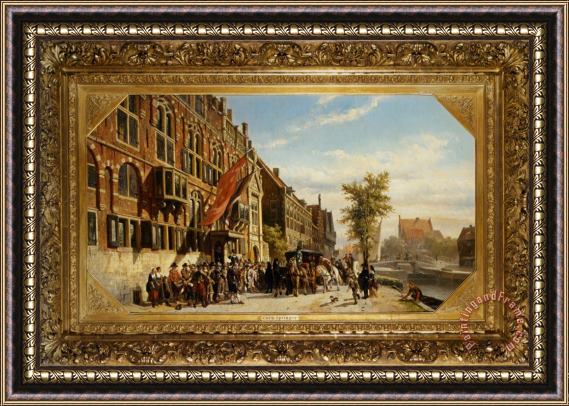 Cornelis Springer A Visit of Bayliff Ten Frootenhuys to The Guild of Archers Framed Painting