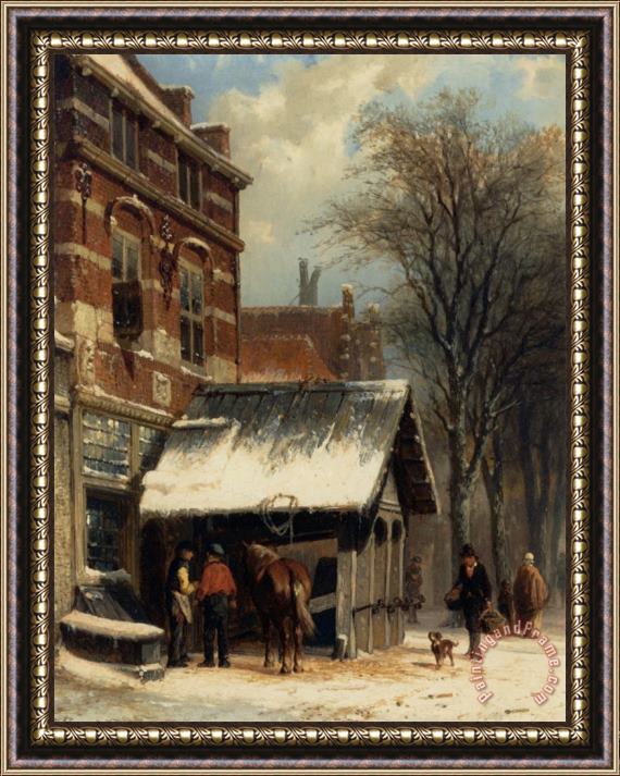Cornelis Springer The Smithy of Culemborg in The Winter Framed Painting