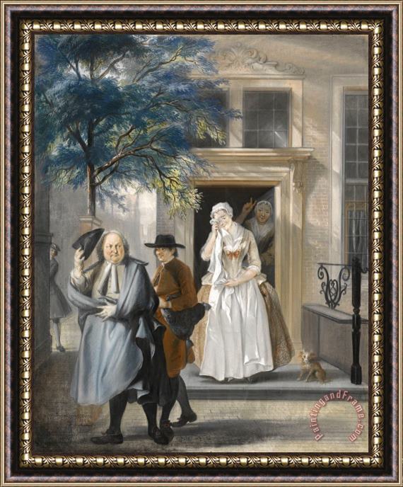 Cornelis Troost 'de Geveinsde Droefheid': Eerste Bedrijf, Elfde Toneel Van Het Blijspel 'de Ontdekte Schijndeugd' Van David Lingelbach Framed Painting