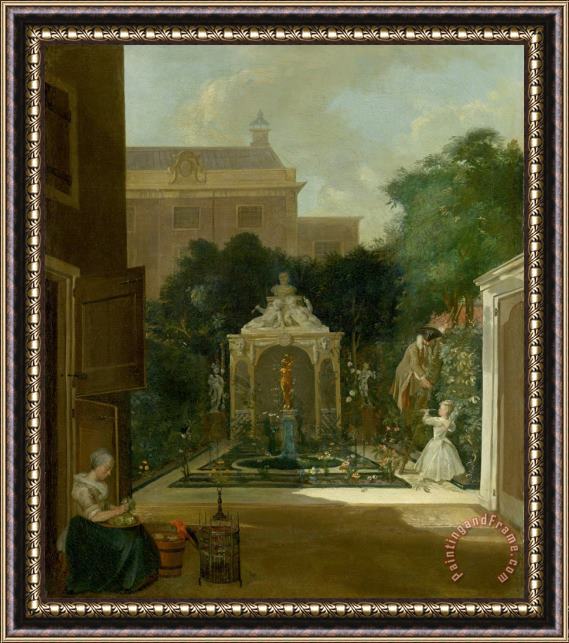 Cornelis Troost An Amsterdam Canal House Garden Framed Painting