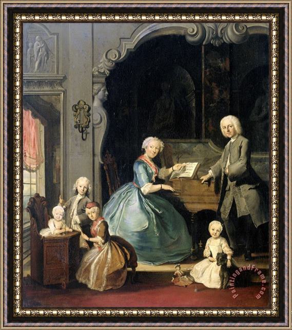 Cornelis Troost Family Group Near a Harpsichord Framed Painting