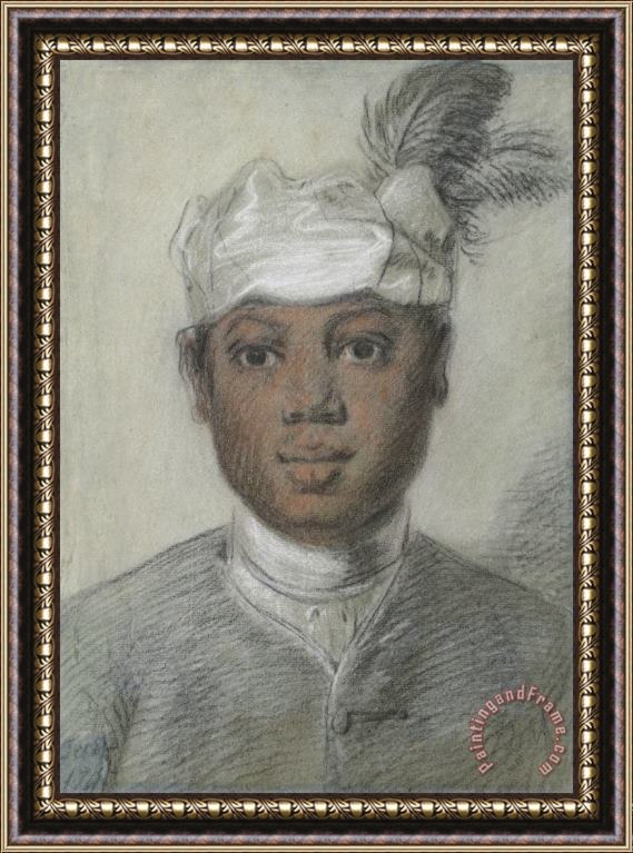 Cornelis Troost Hoofd Van Een Zwarte Jongeman Met Tulband Met Veren Framed Print