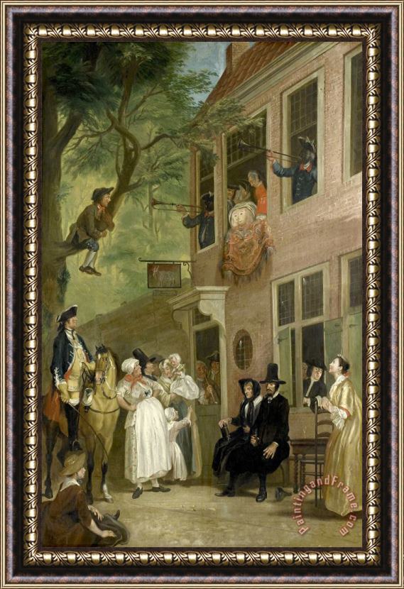 Cornelis Troost Misled: The Ambassador of The Rascals Exposes Himself From The Window of 't Bokki Tavern in The Haarlemmerhout Framed Painting