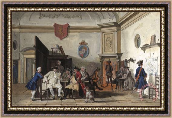 Cornelis Troost Wachtlokaal Met Lezende, Rokende En Kaartspelende Officieren Framed Painting