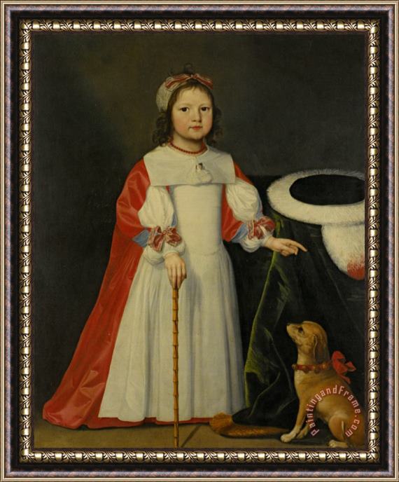 Cornelius Jonson Portrait of a Boy with a Dog Framed Painting