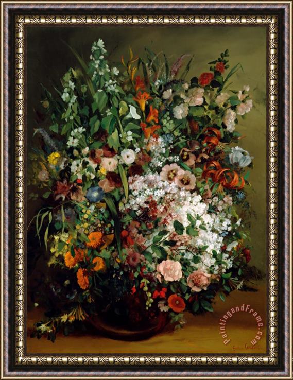 Courbet, Gustave Bouquet of Flowers in a Vase Framed Painting