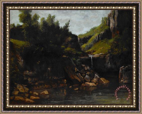 Courbet, Gustave Cascade in a Rocky Landscape Framed Painting