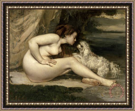 Courbet, Gustave Nude Woman with a Dog Framed Painting