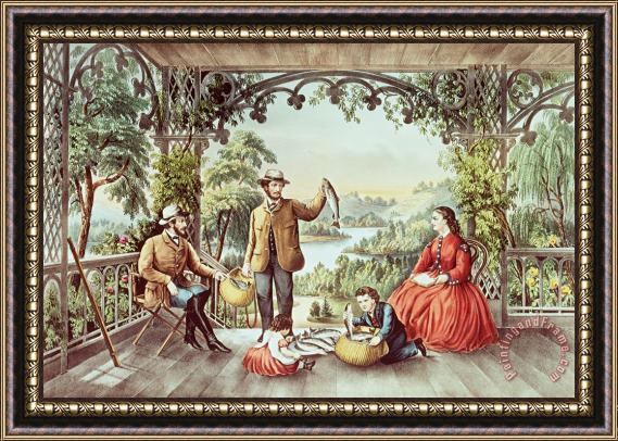 Currier and Ives Home From The Brook The Lucky Fisherman Framed Painting