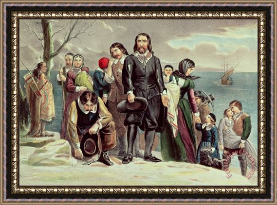 Currier and Ives The Landing of the Pilgrims at Plymouth Framed Painting