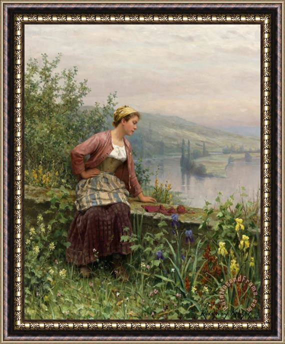 Daniel Ridgway Knight Brittany Girl Overlooking a Stream Framed Painting