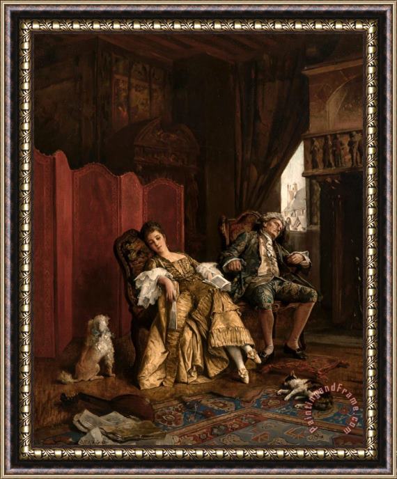 Daniel Ridgway Knight Elegant Figures in an Interior Framed Painting